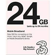 Three (3) 24GB Data Sim / Mobile Broadband Lasts Up Tp 24 Months